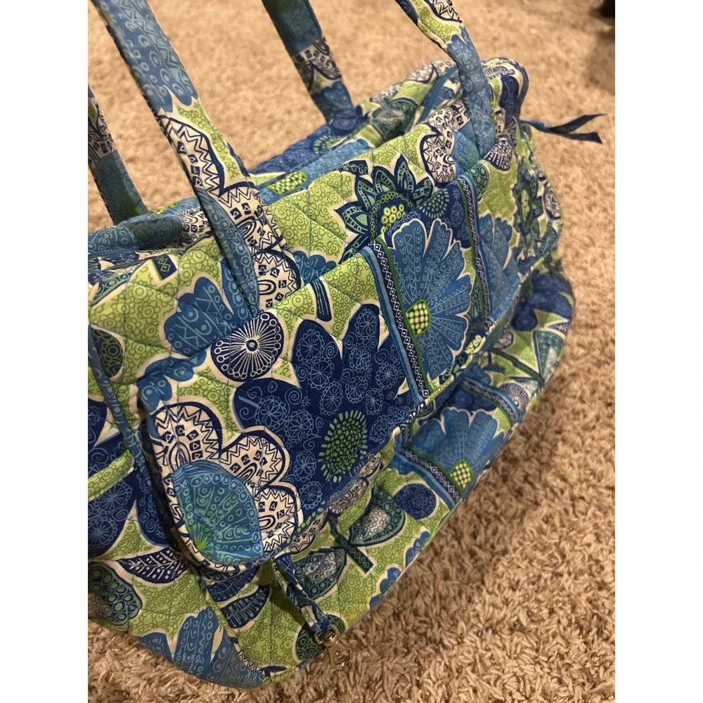Vera Bradley Indigo Pop Quilted Multi-Use‎ Tote Diaper Travel Bag Green Floral